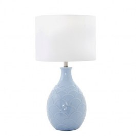 Lampa ceramiczna niebieska HARBIN do salonu w stylu hamptons abażur cylinder 35cm